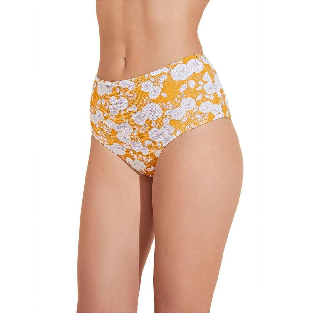 Eberjey Womens Swimwear Retro Floral Dita Bikini Bottom Mango Lilac Size L NWT